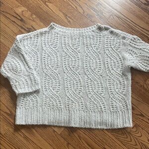 Ann Taylor Mixed Cable Knit Sweater with 3/4 sleeves  - Light Gray - Medium